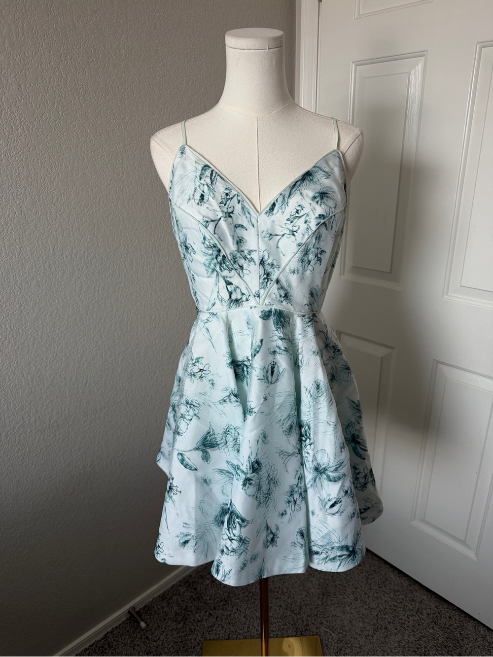 silence + noise Light Blue Floral Spaghetti Strap Mini Dress